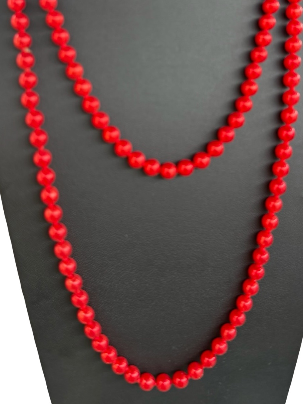 Classic Red Beaded Long Necklace Vintage